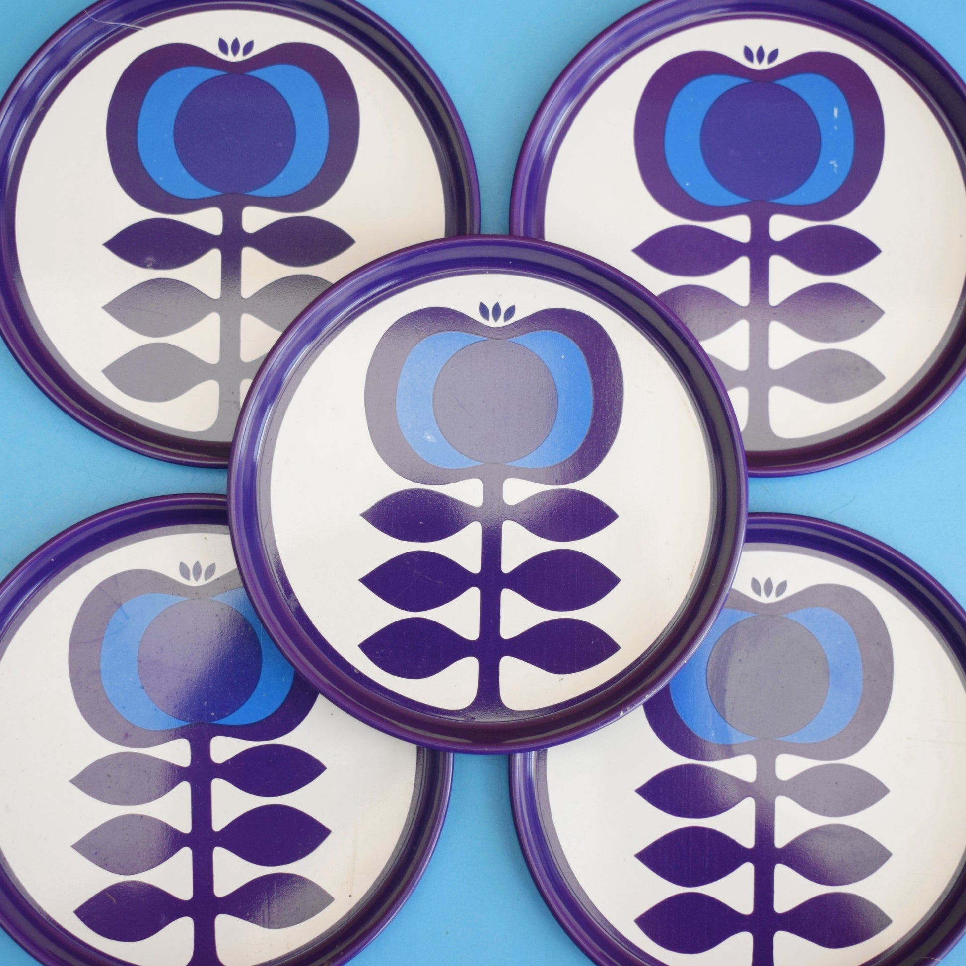 Vintage 1970s Metal Coasters - Kromer- Zolnir - Blue - Boxed x5 by Pineapple Retro