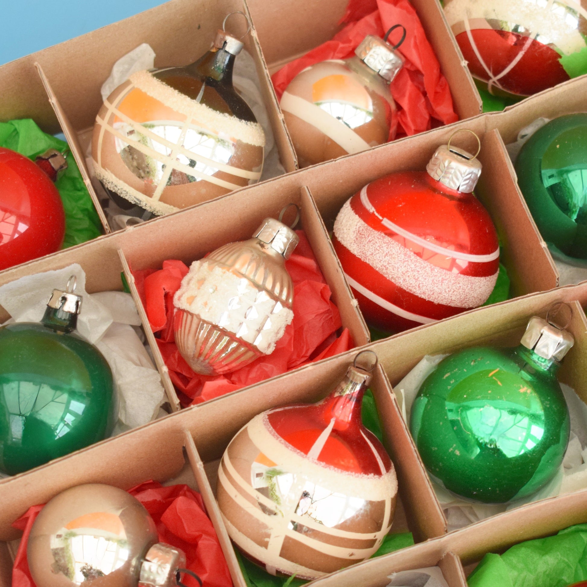 Vintage 1970s Mixed Glass Christmas Baubles- Boxed x24 by Pineapple Retro