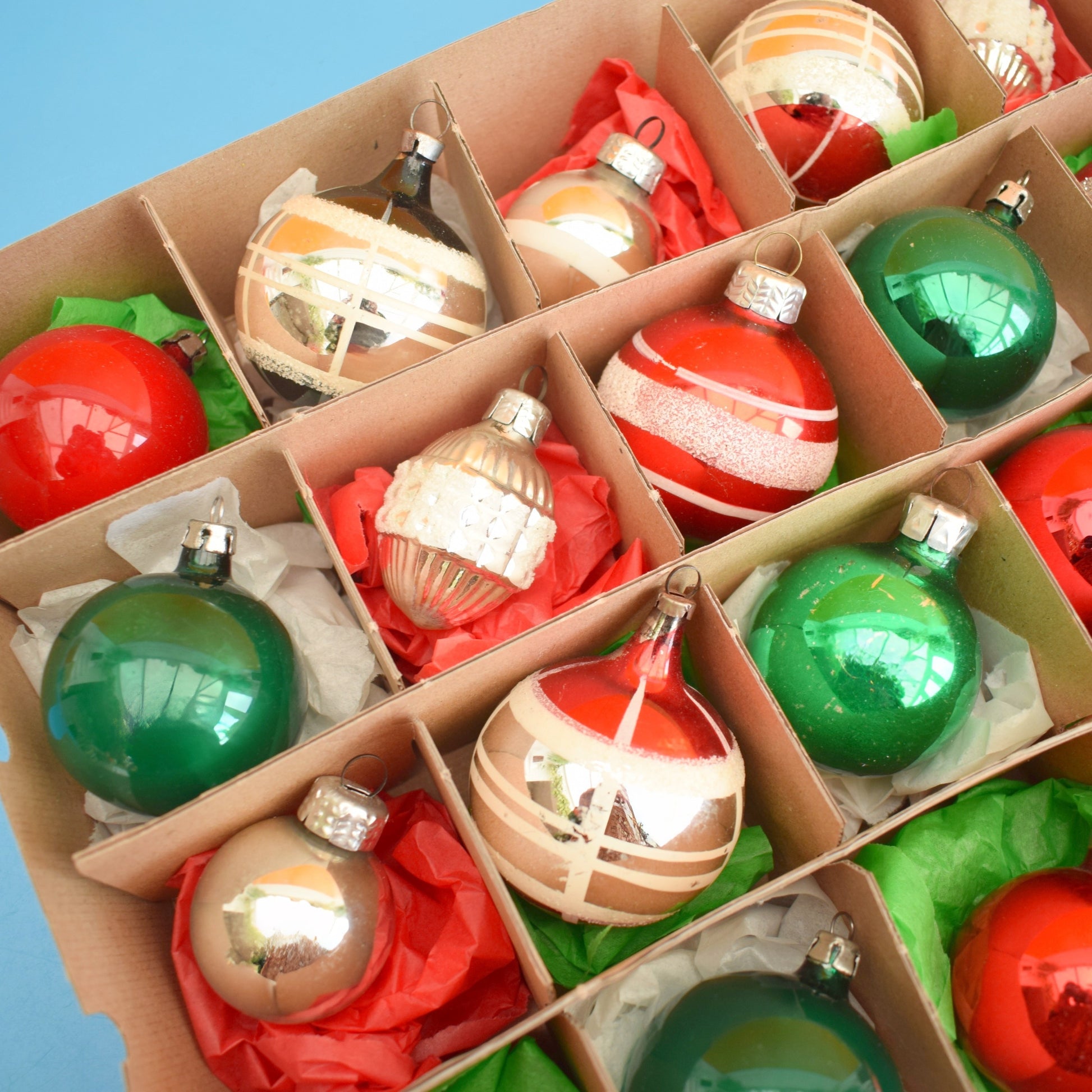Vintage 1970s Mixed Glass Christmas Baubles- Boxed x24 by Pineapple Retro