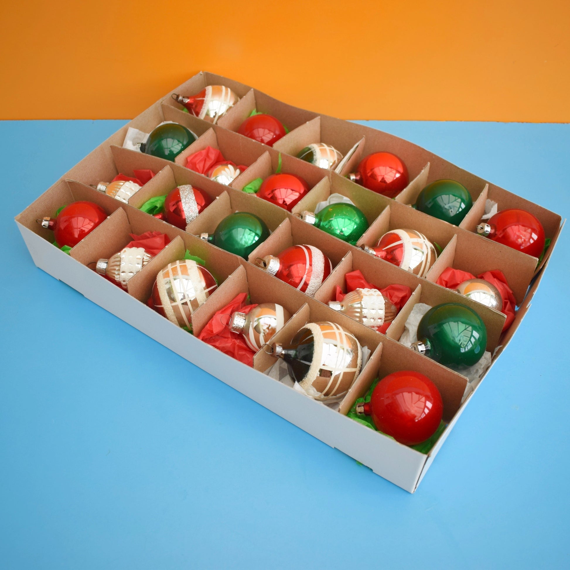 Vintage 1970s Mixed Glass Christmas Baubles- Boxed x24 by Pineapple Retro
