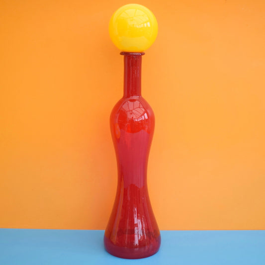 Vintage 1960s Italian Glass Genie Bottle / Ball - Red & Yellow
