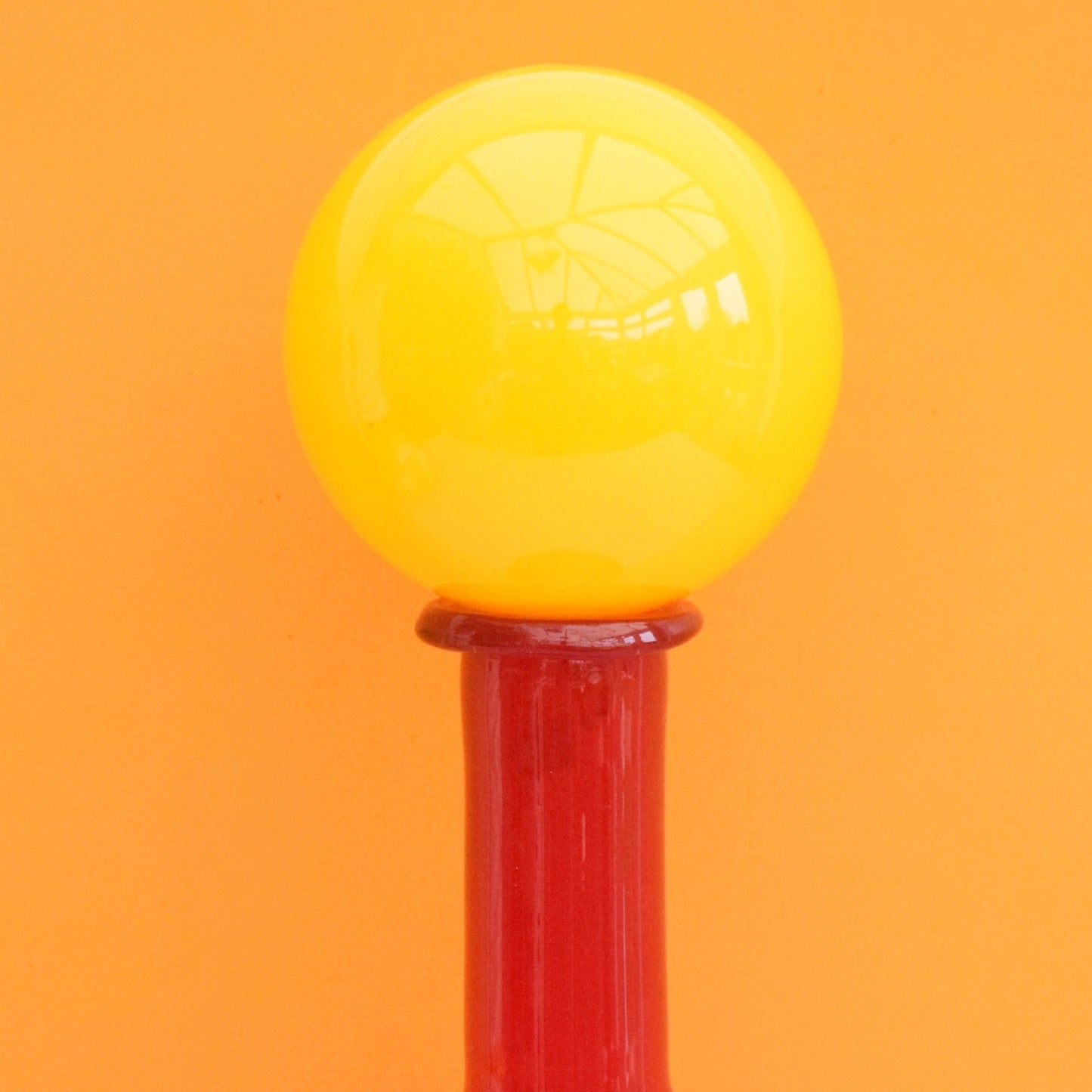 Vintage 1960s Italian Glass Genie Bottle / Ball - Red & Yellow