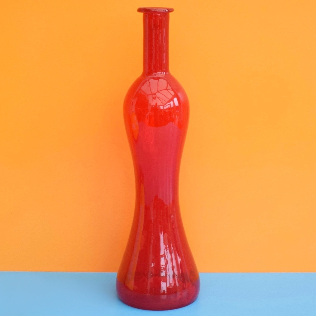 Vintage 1960s Italian Glass Genie Bottle / Ball - Red & Yellow