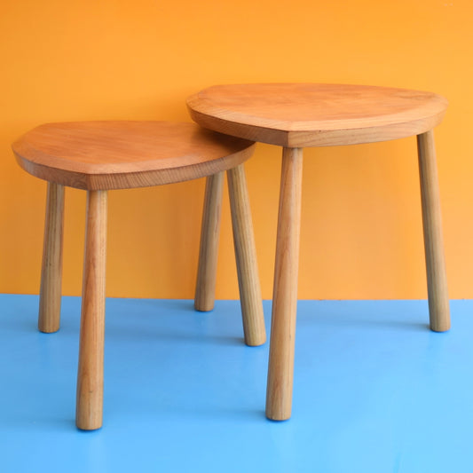 Vintage 1980s Pair of Side Tables - Elm Wood (Ercol Esk)