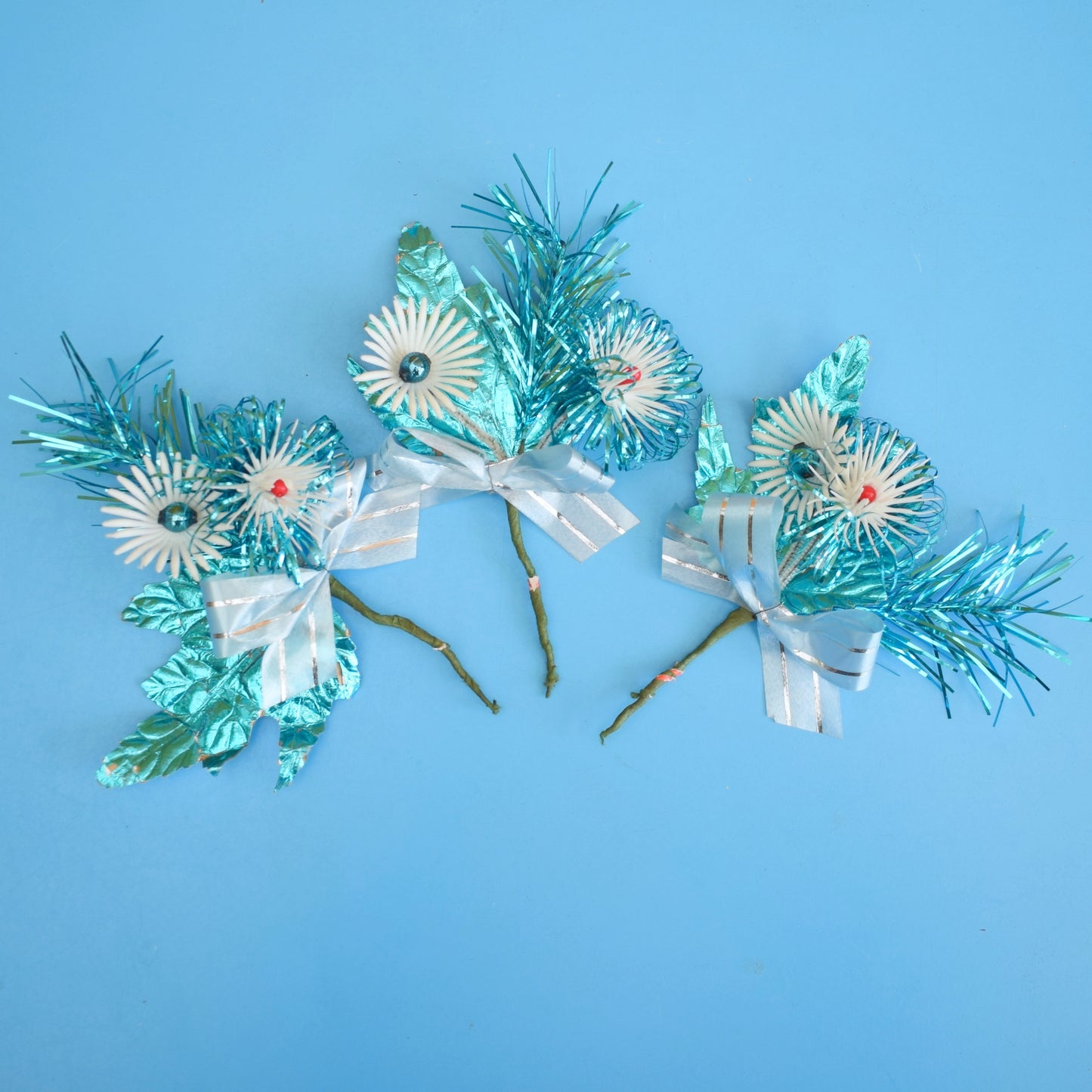 Vintage 1960s Foil / Plastic Flowers & Tinsel - Christmas Parcel Wrapping