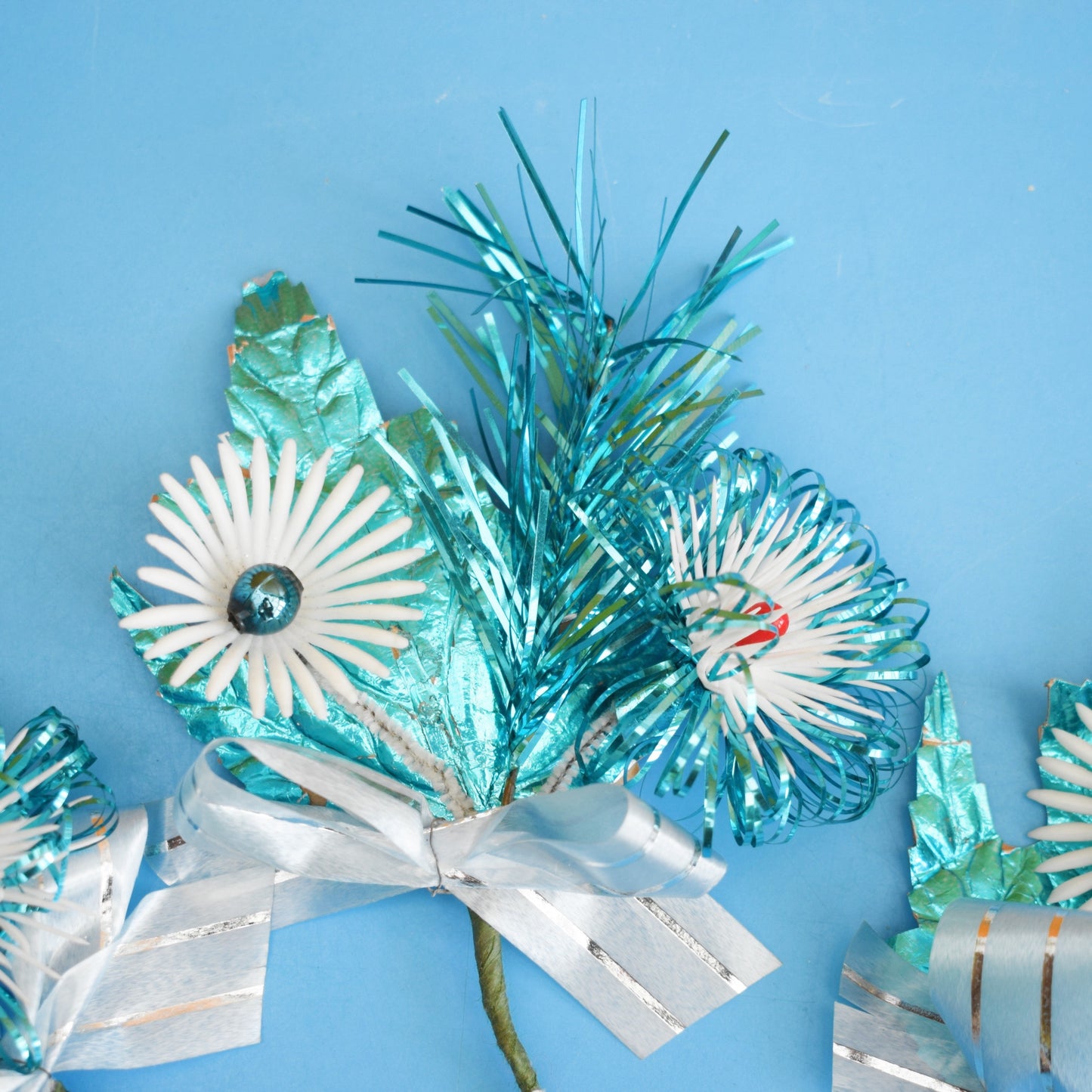 Vintage 1960s Foil / Plastic Flowers & Tinsel - Christmas Parcel Wrapping