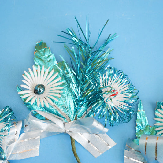 Vintage 1960s Foil / Plastic Flowers & Tinsel - Christmas Parcel Wrapping