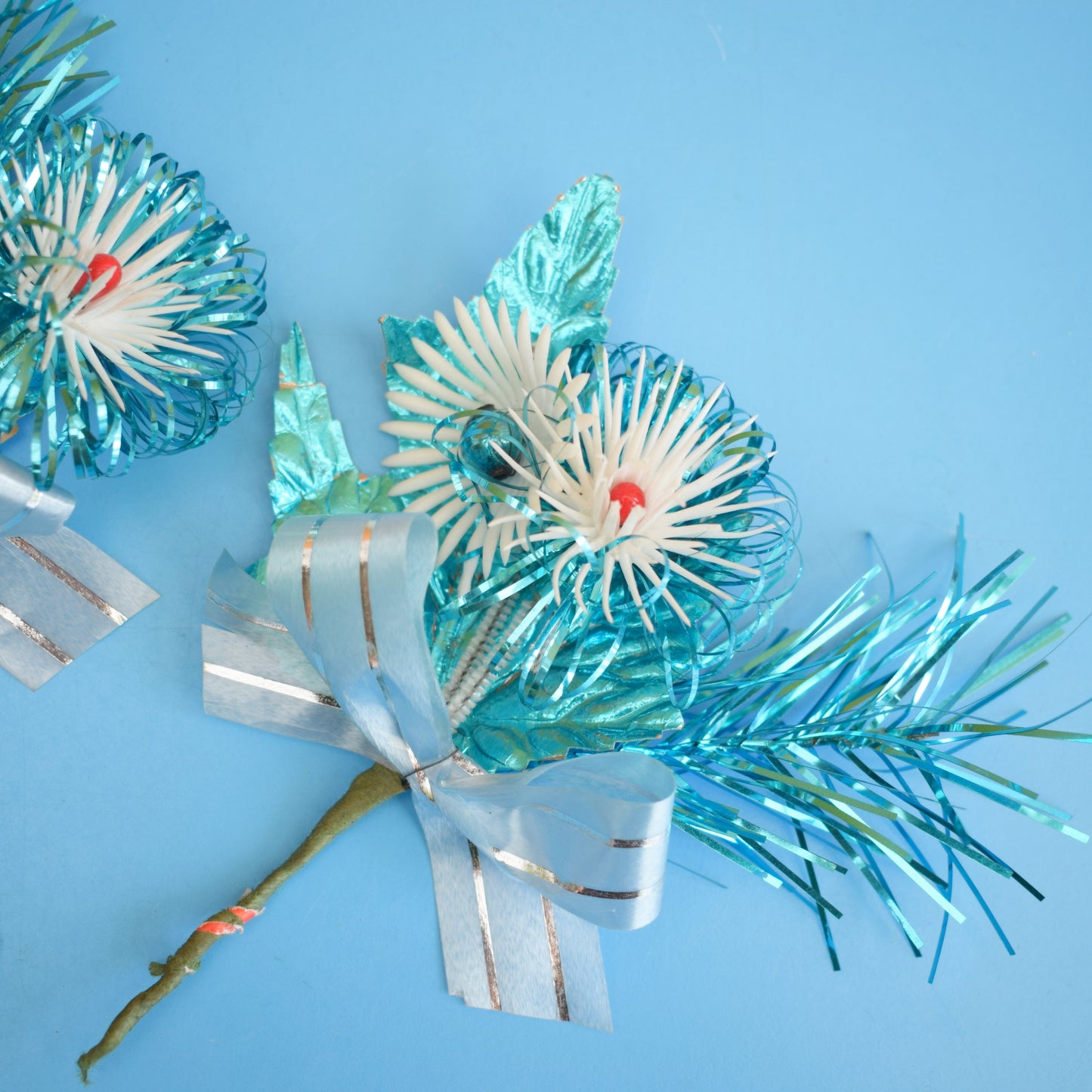 Vintage 1960s Foil / Plastic Flowers & Tinsel - Christmas Parcel Wrapping