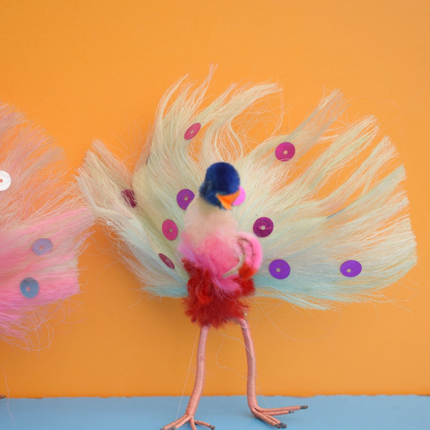 Vintage 1960s Kitsch Pipe Cleaner Peacocks x4