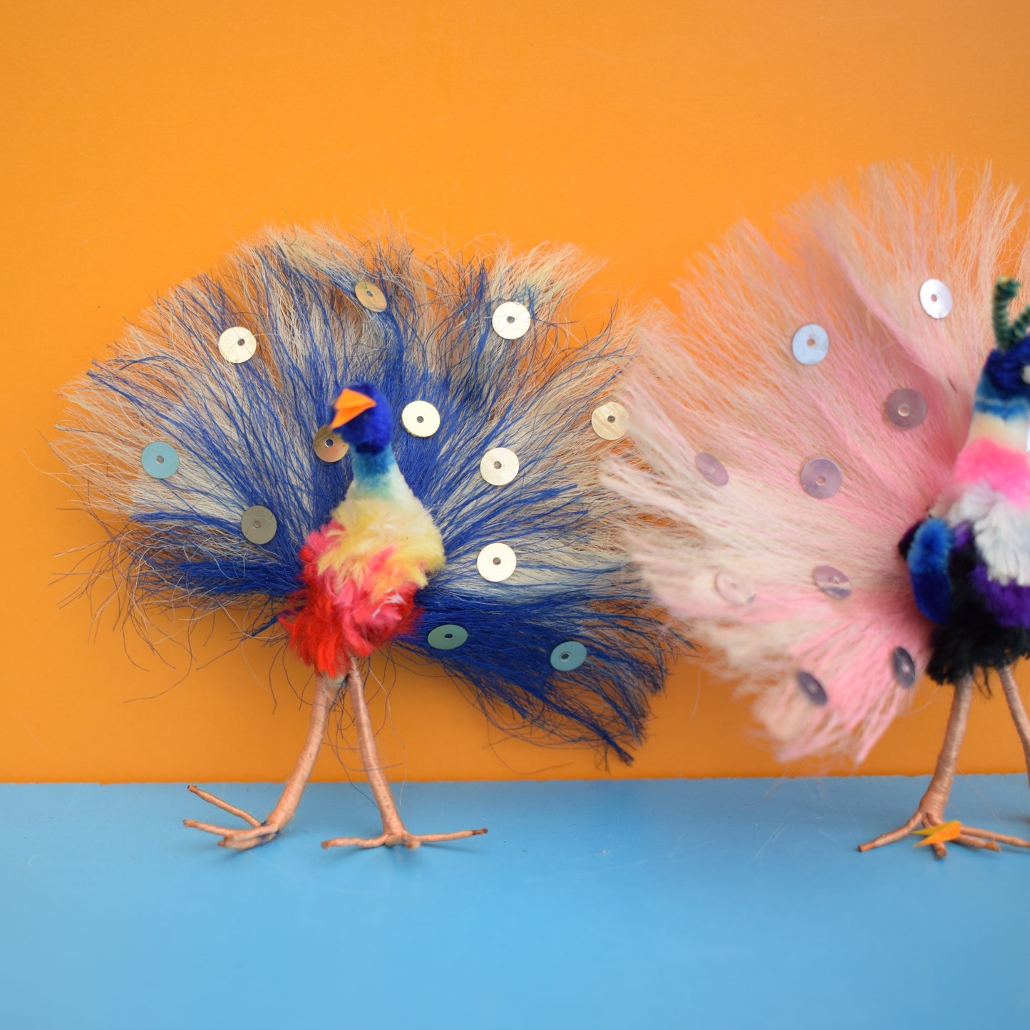 Vintage 1960s Kitsch Pipe Cleaner Peacocks x4