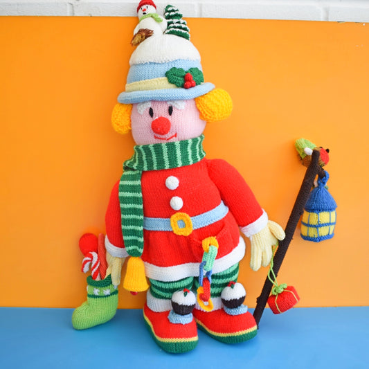 Vintage Knitted Jolly Mr Jingle Clown toy (Jean Greenhowe pattern)