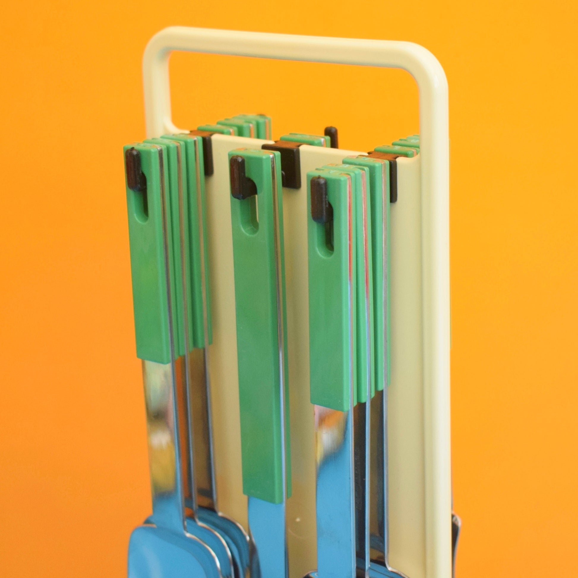 Vintage 1980s Italian Cutlery On Stand - Abert Nicrosil - ABS Plastic - Green by Vintage