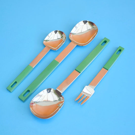 Vintage 1980s Italian Cutlery On Stand - Abert Nicrosil - ABS Plastic - Green by Vintage