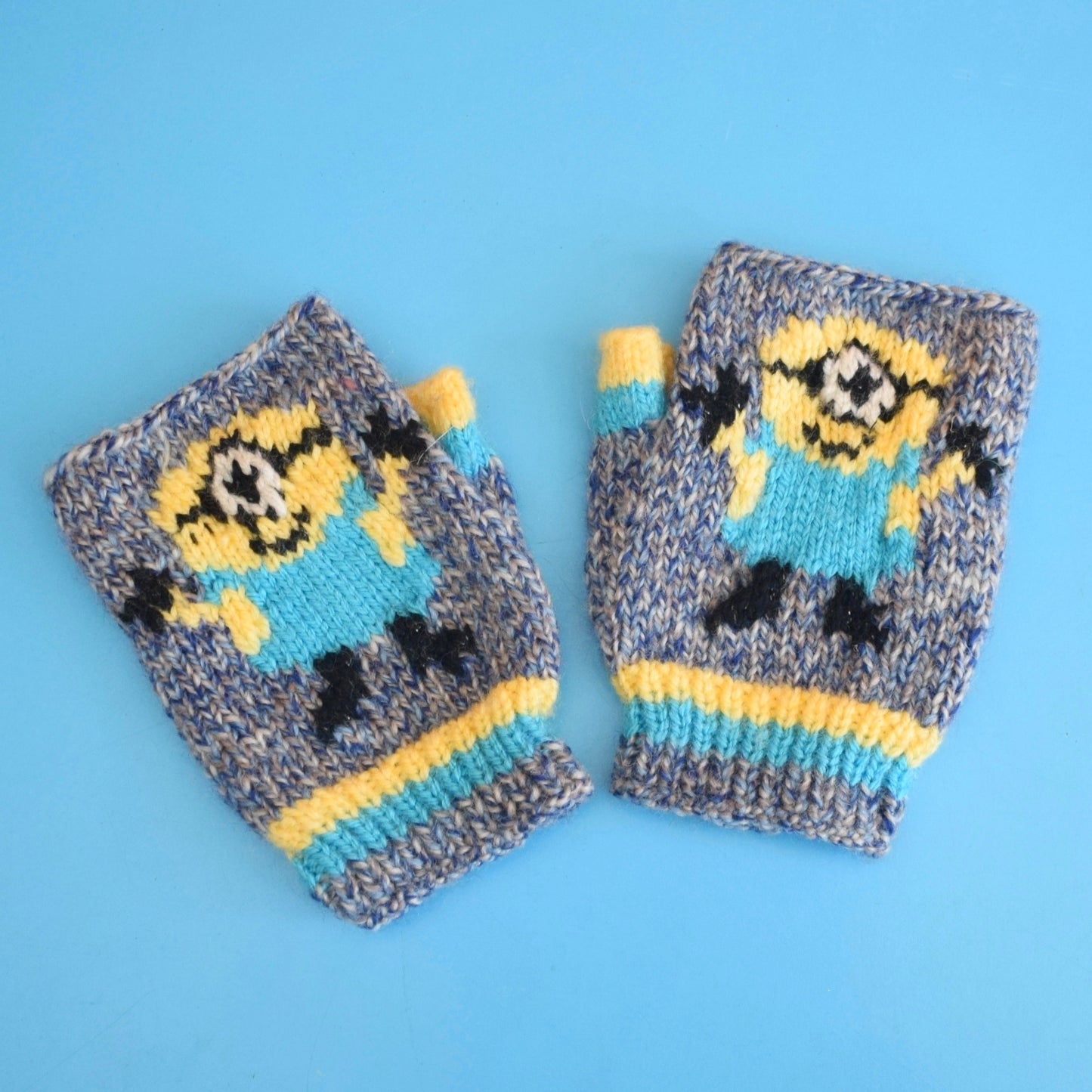 Retro Hand Knitted Fingerless Gloves - Kids - Minions by Vintage