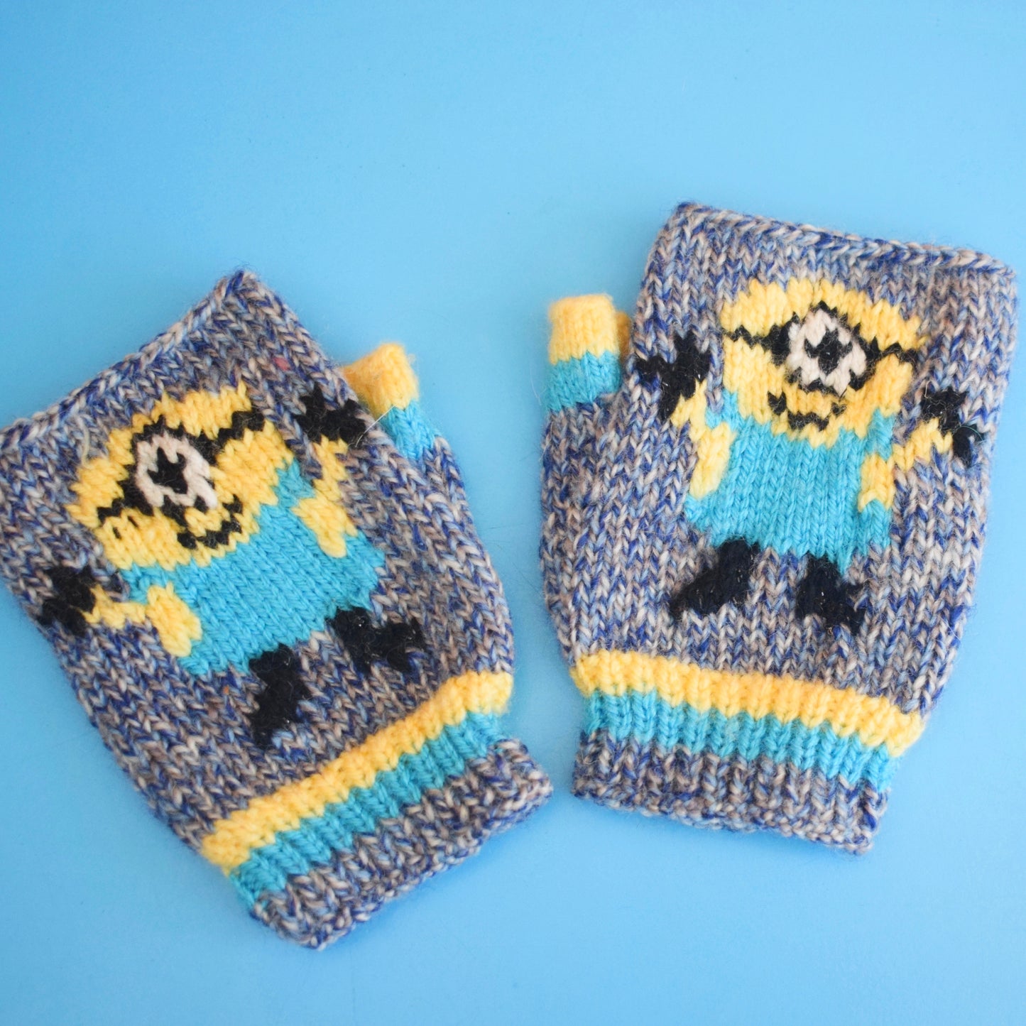 Retro Hand Knitted Fingerless Gloves - Kids - Minions by Vintage