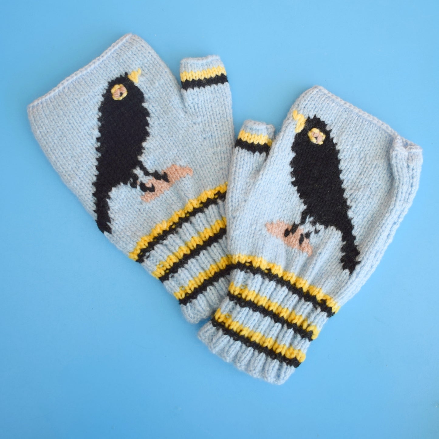 Retro Hand Knitted Fingerless Gloves - Adult - Blackbird