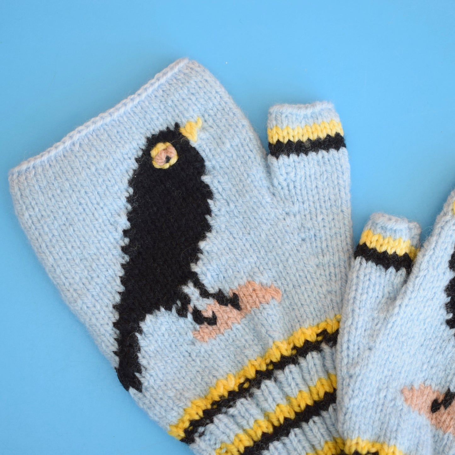 Retro Hand Knitted Fingerless Gloves - Adult - Blackbird