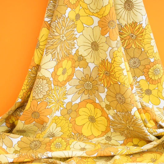 Vintage 1970s M&S Fabric - Yellow Flower Power by Pineapple Retro