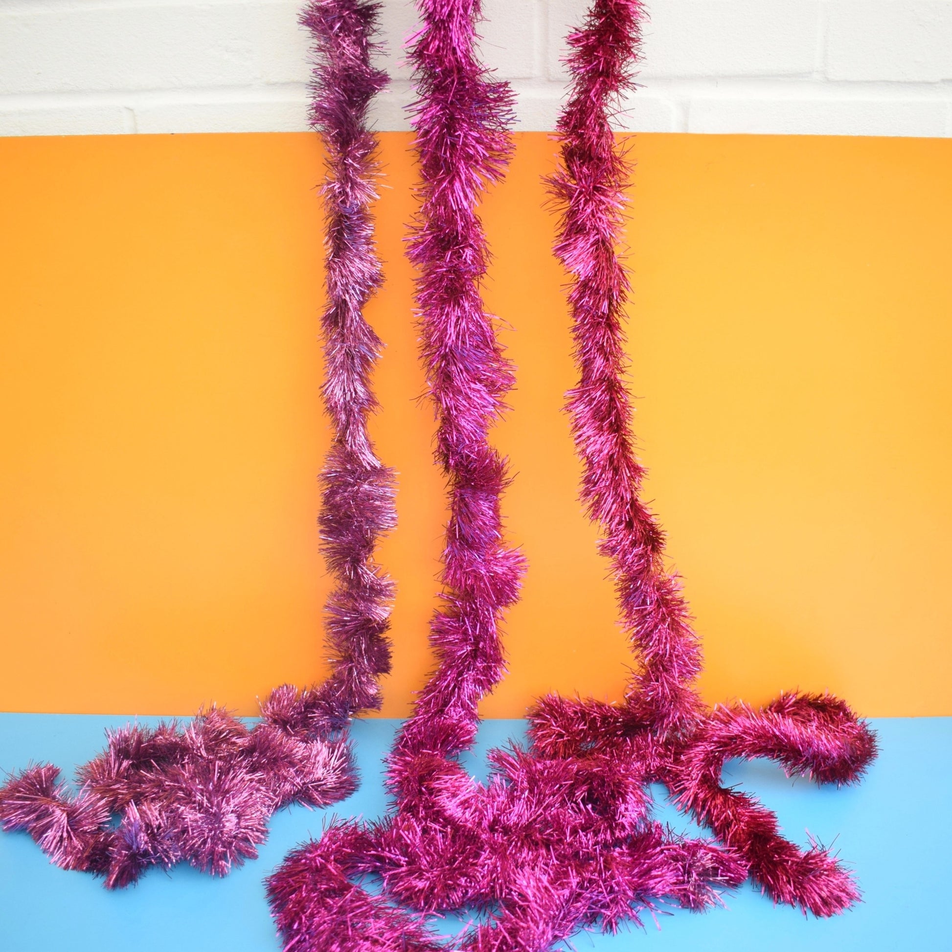 Vintage 1970s Tinsel Garland Decoration - Pink / Purple by Pineapple Retro