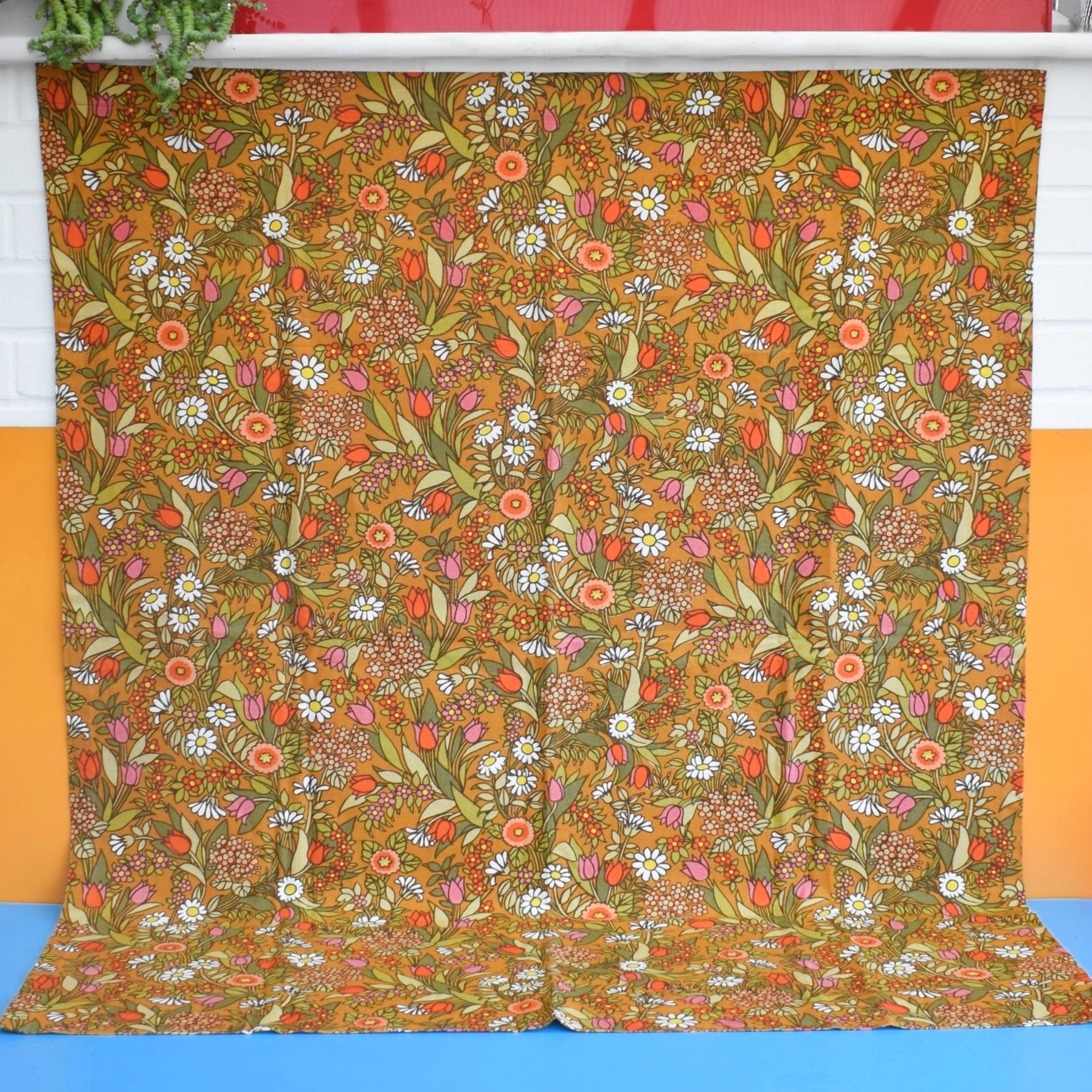 Vintage 1960s Fabric /Curtains - Jonelle Flower Waltz - Flower Power by Vintage