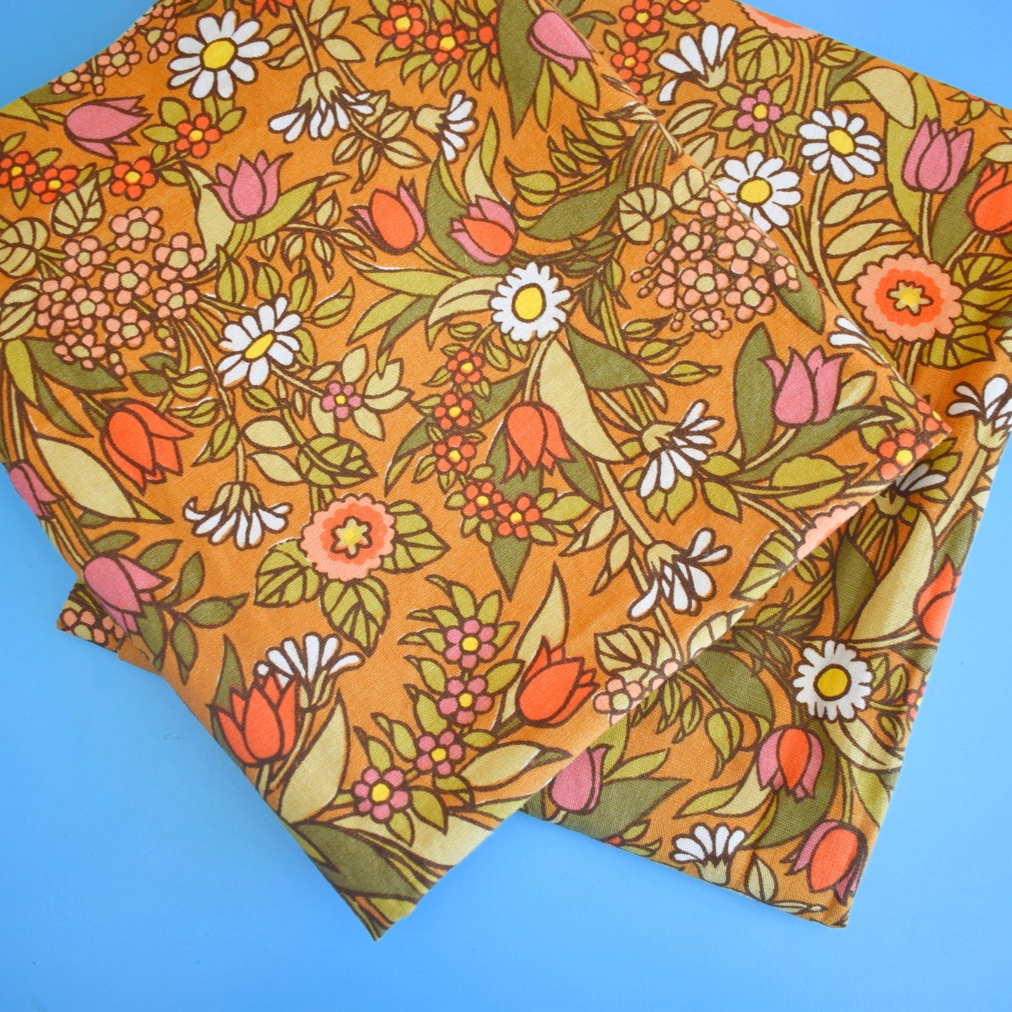 Vintage 1960s Fabric /Curtains - Jonelle Flower Waltz - Flower Power by Vintage