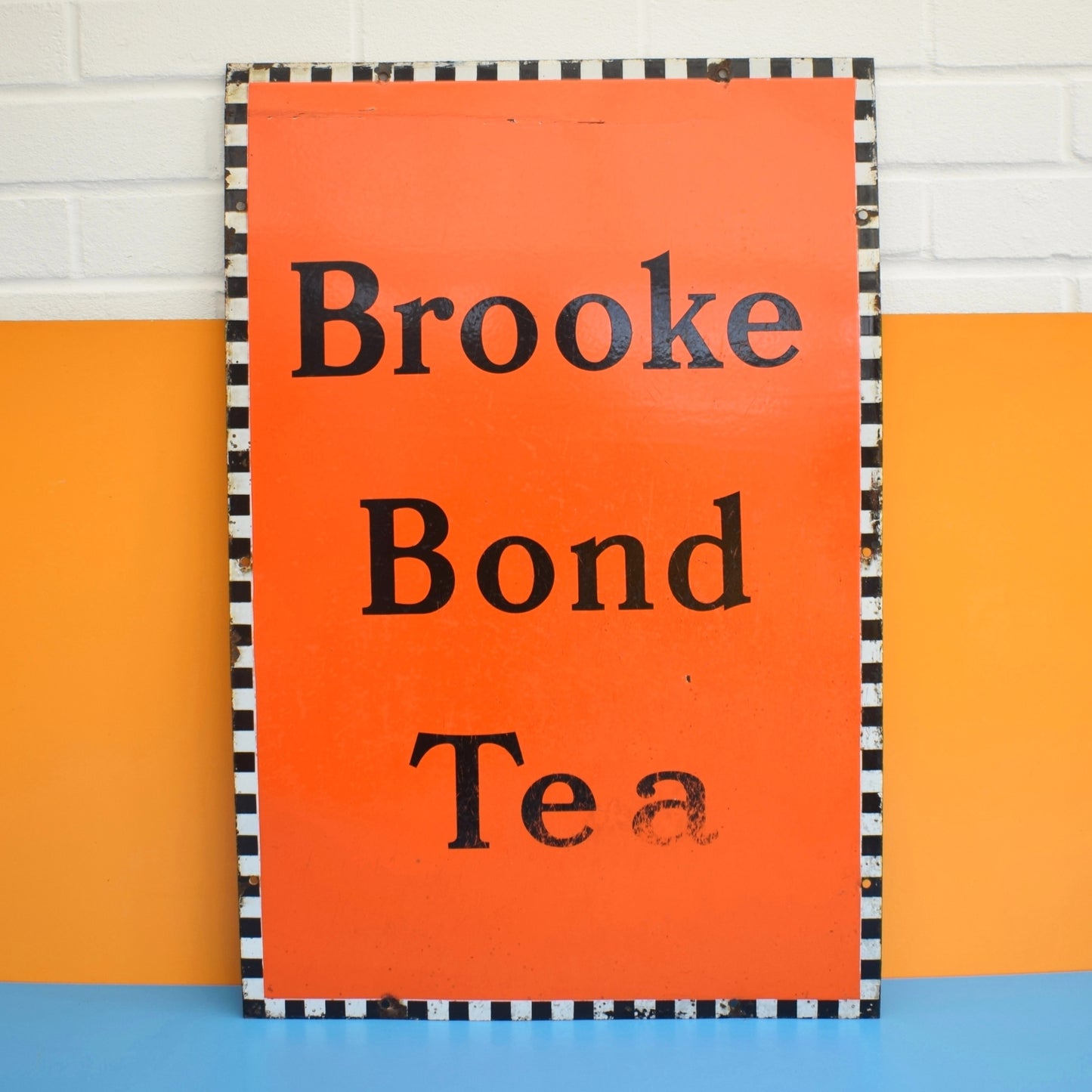 Vintage 1940s Brooke Bond Tea Enamel Sign - Orange by Pineapple Retro