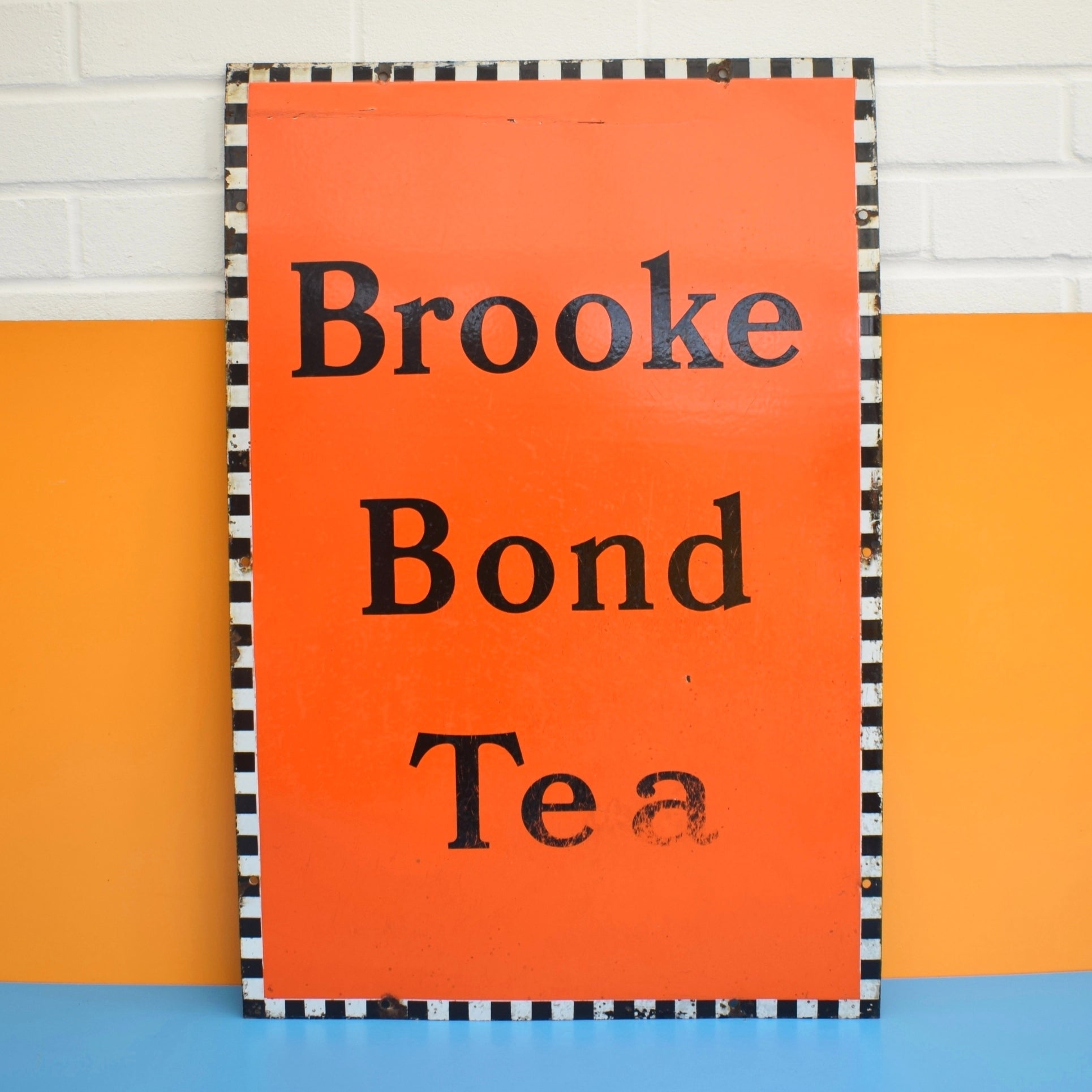 Vintage 1940s Brooke Bond Tea Enamel Sign - Orange by Pineapple Retro