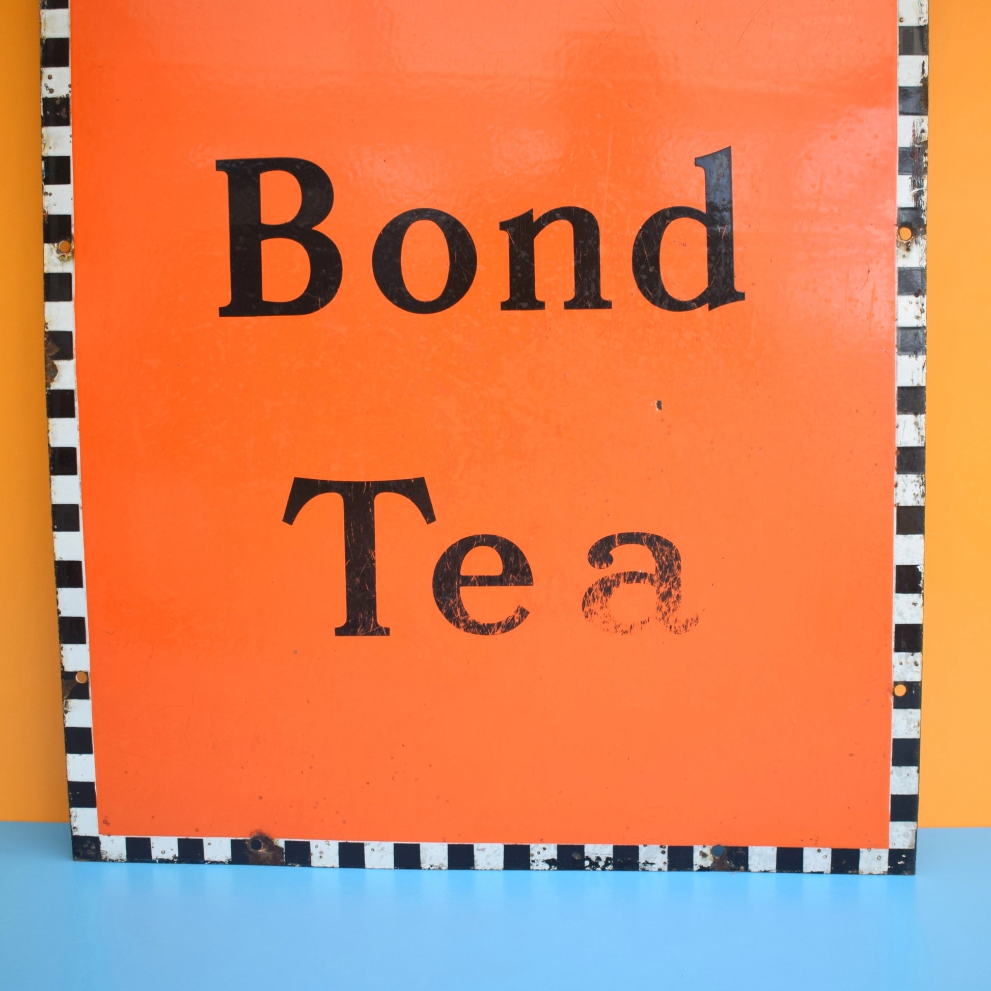 Vintage 1940s Brooke Bond Tea Enamel Sign - Orange by Pineapple Retro