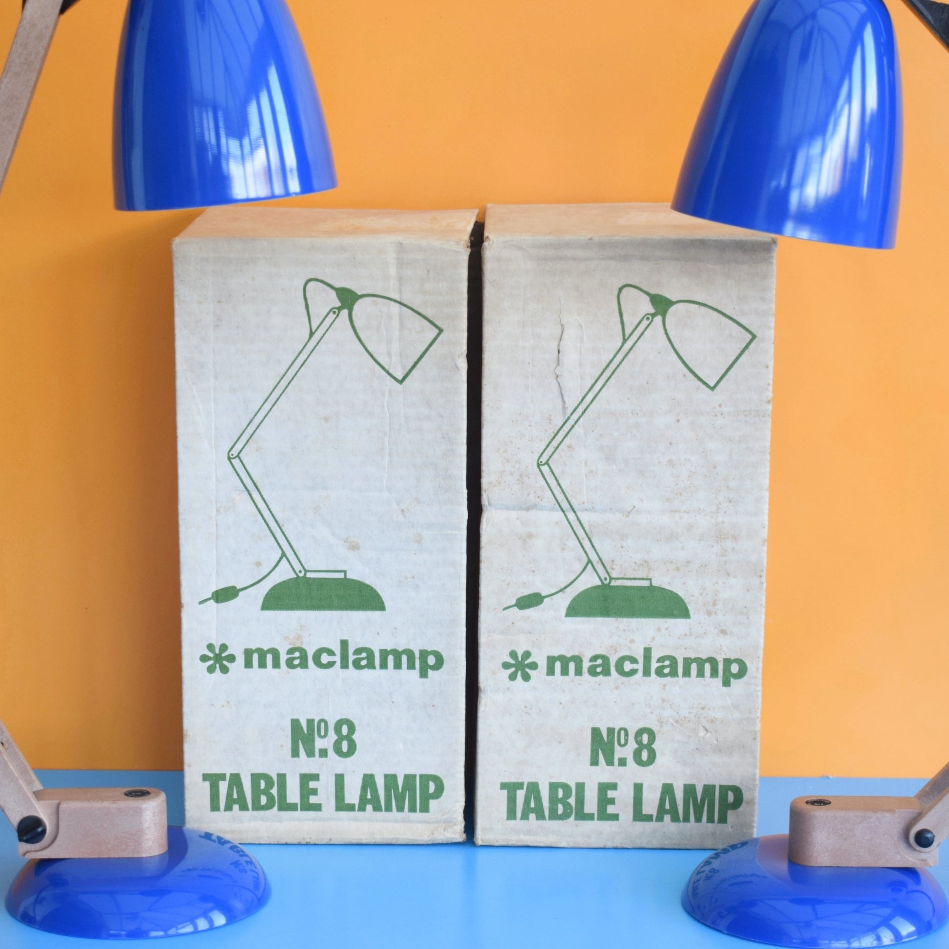 Vintage 1970s Mac Lamp - Desk Lamps - Habitat- Blue - Rare Boxed Pair by Vintage