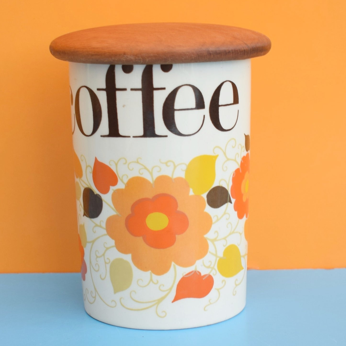 Vintage 1960s Crown Devon Ceramic Jar - Flower Power - Coffee