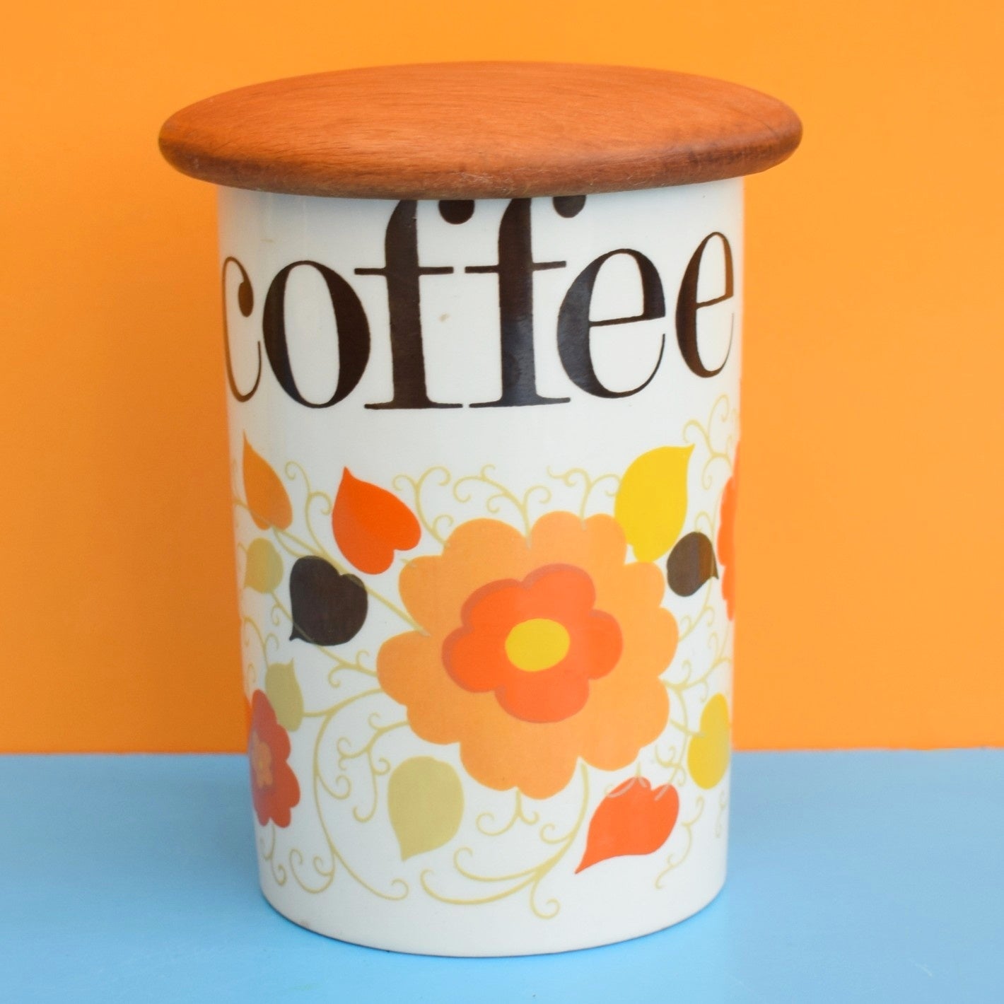 Vintage 1960s Crown Devon Ceramic Jar - Flower Power - Coffee