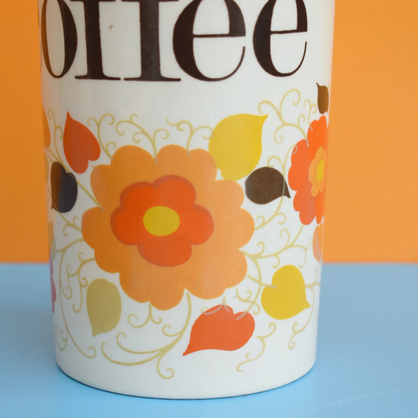 Vintage 1960s Crown Devon Ceramic Jar - Flower Power - Coffee