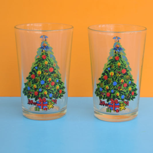 Vintage 1960s Drinking Glasses - Christmas Tree x2