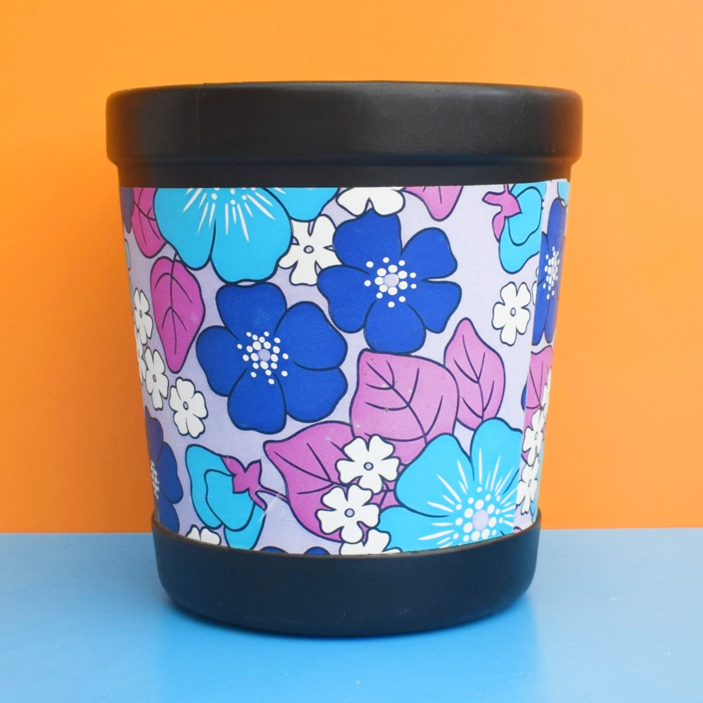Vintage 1960s Plastic Waste Paper Bin - Flower Power - Bold Designs - Plysu by Pineapple Retro