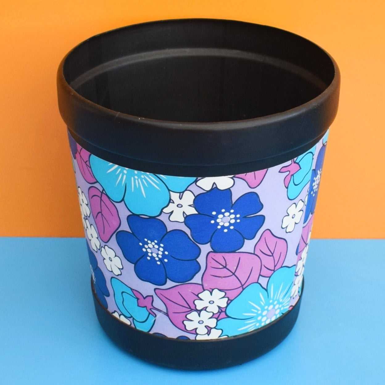 Vintage 1960s Plastic Waste Paper Bin - Flower Power - Bold Designs - Plysu by Pineapple Retro