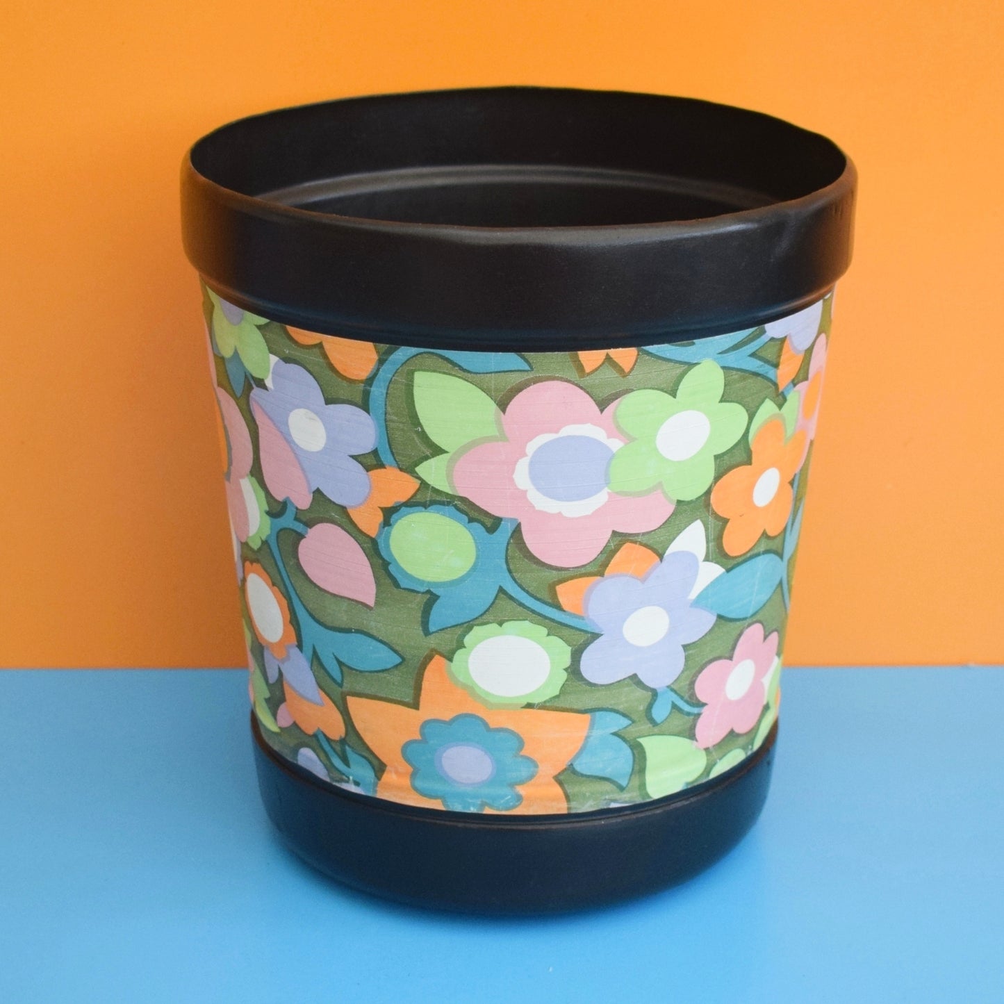 Vintage 1960s Plastic Waste Paper Bin - Flower Power - Bold Designs - Plysu by Pineapple Retro