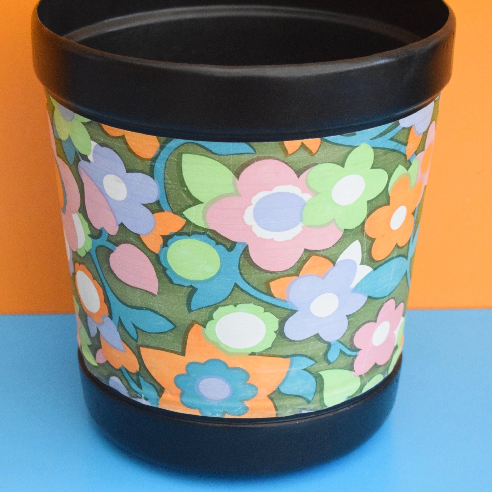 Vintage 1960s Plastic Waste Paper Bin - Flower Power - Bold Designs - Plysu by Pineapple Retro