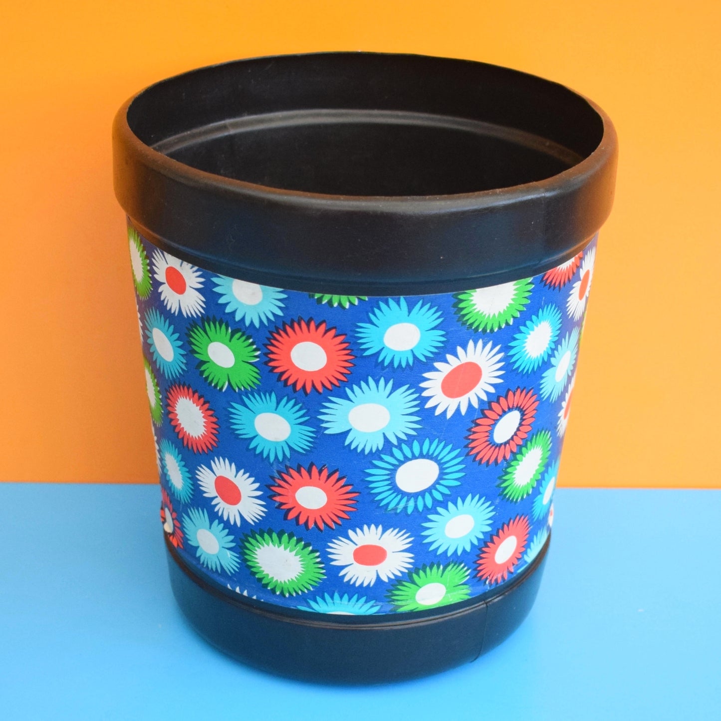 Vintage 1960s Plastic Waste Paper Bin - Flower Power - Bold Designs - Plysu by Pineapple Retro