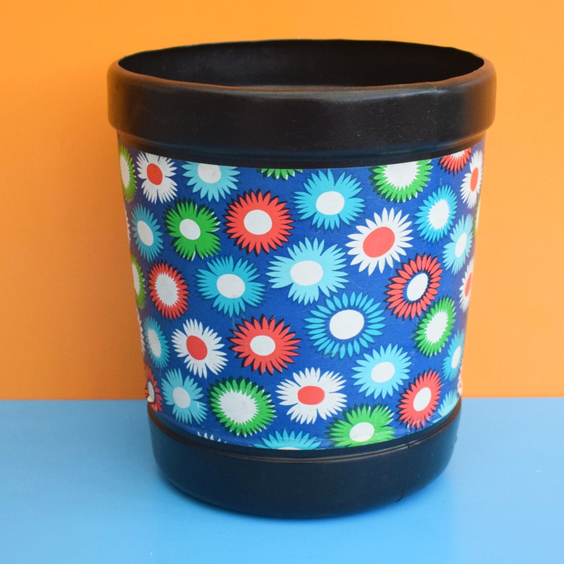 Vintage 1960s Plastic Waste Paper Bin - Flower Power - Bold Designs - Plysu by Pineapple Retro