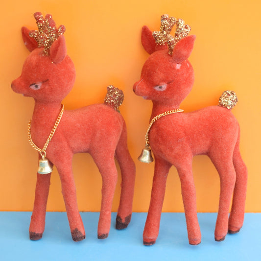 Vintage 1960s Kitsch Flocked Red Deer Pair