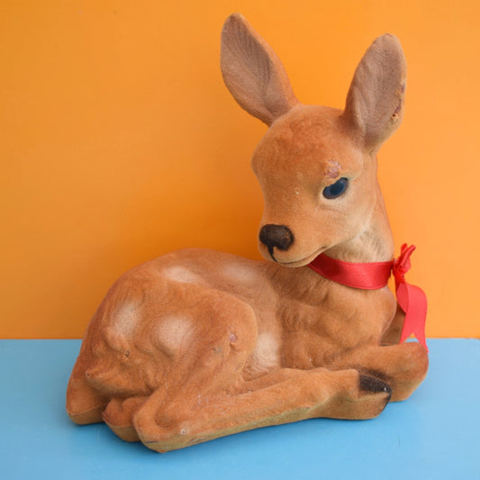 Vintage 1960s Kitsch Flocked Large Bambi - Sitting