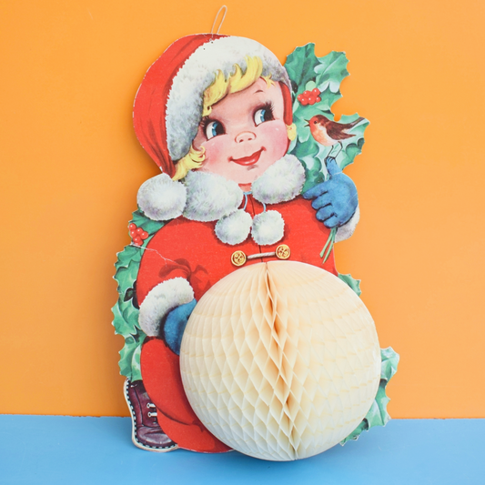 Vintage 1950s Honeycomb Paper Decorations - Santa / Angel / Snowball