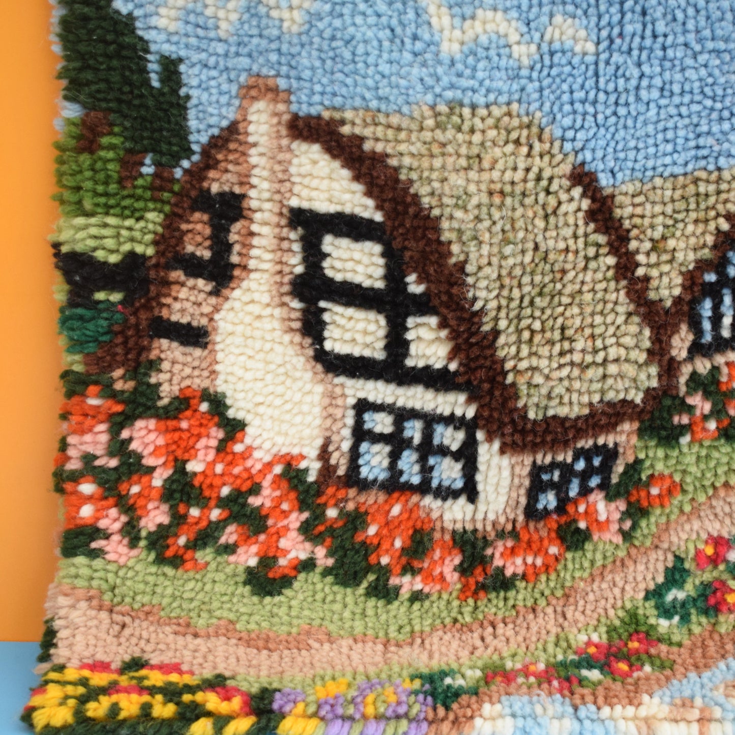 Vintage 1960s Handmade Rug - Cottage Design