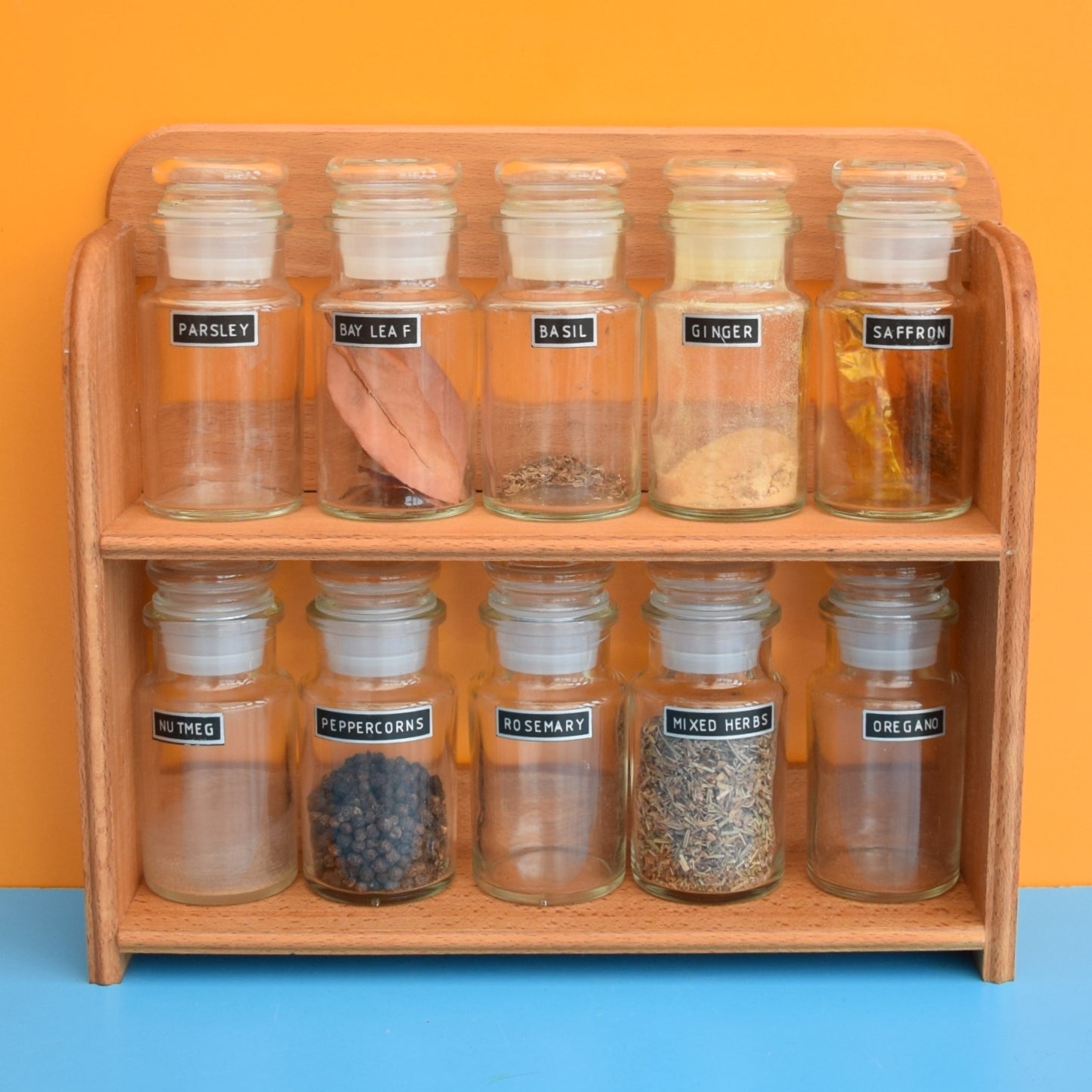 Retro Spice Rack Vintage 1970s Wooden Spice Rack With Glass Jars (And Some Contents ...