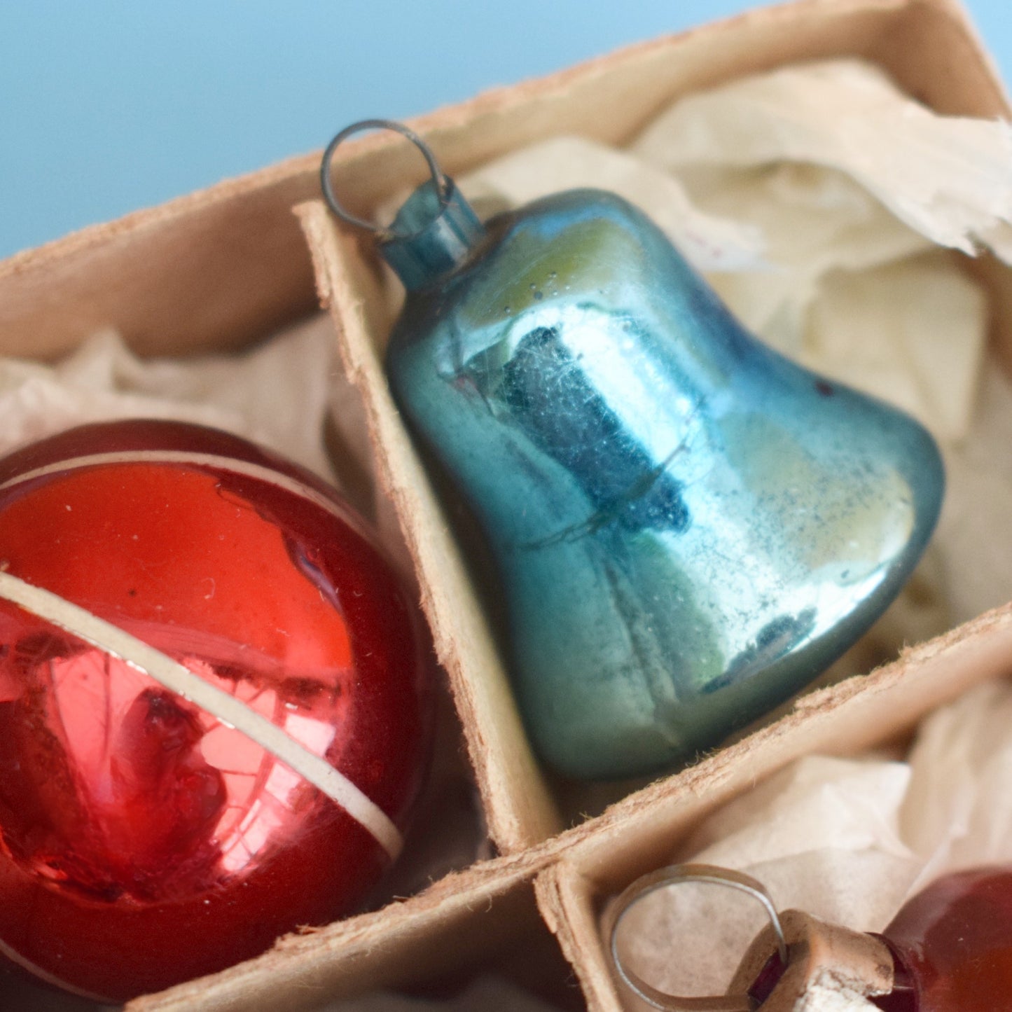 Vintage Small 1960s Glass Christmas Baubles / Decorations x 12 Boxed