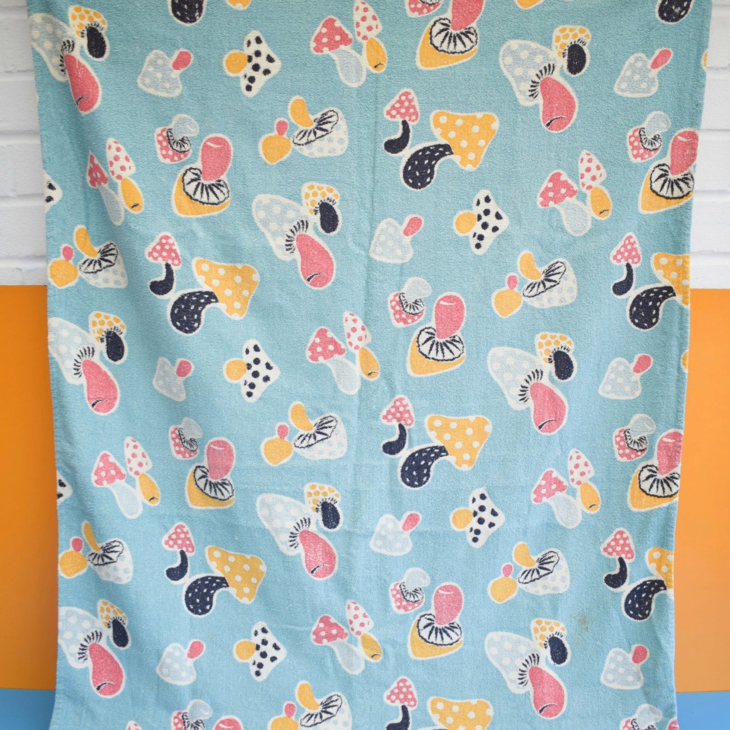 Vintage 1950s Toadstool Print Towelling Fabric