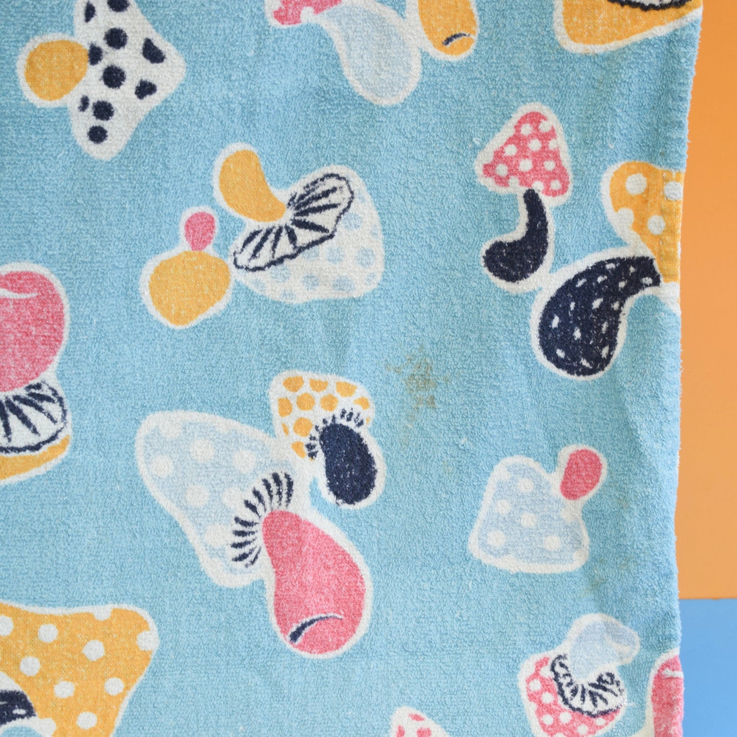 Vintage 1950s Toadstool Print Towelling Fabric