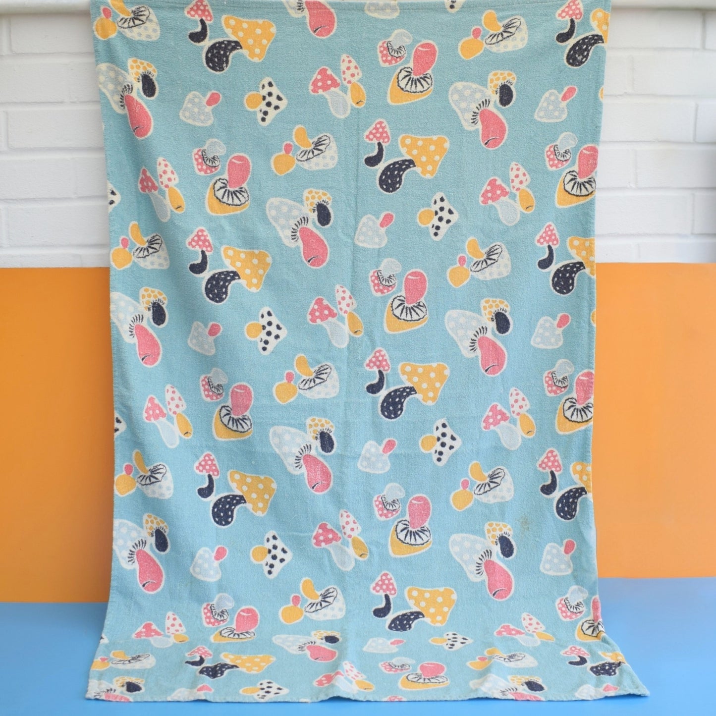 Vintage 1950s Toadstool Print Towelling Fabric