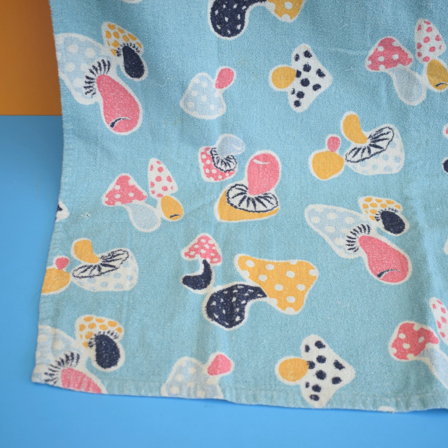 Vintage 1950s Toadstool Print Towelling Fabric