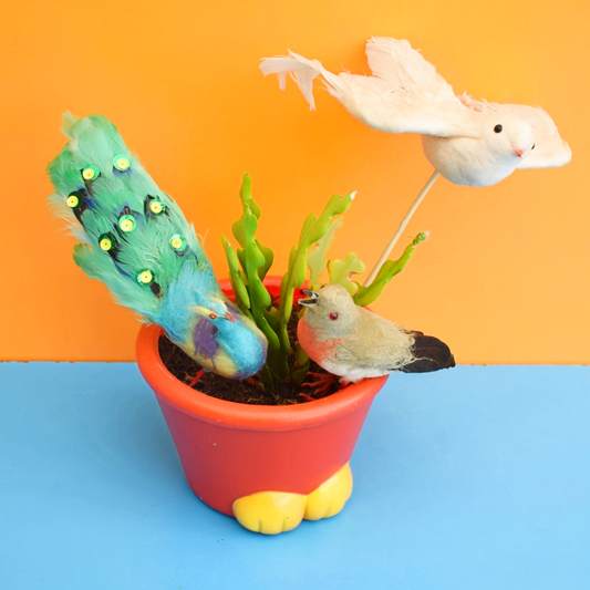 Vintage 1960s Kitsch Feather Bird Decorations x3